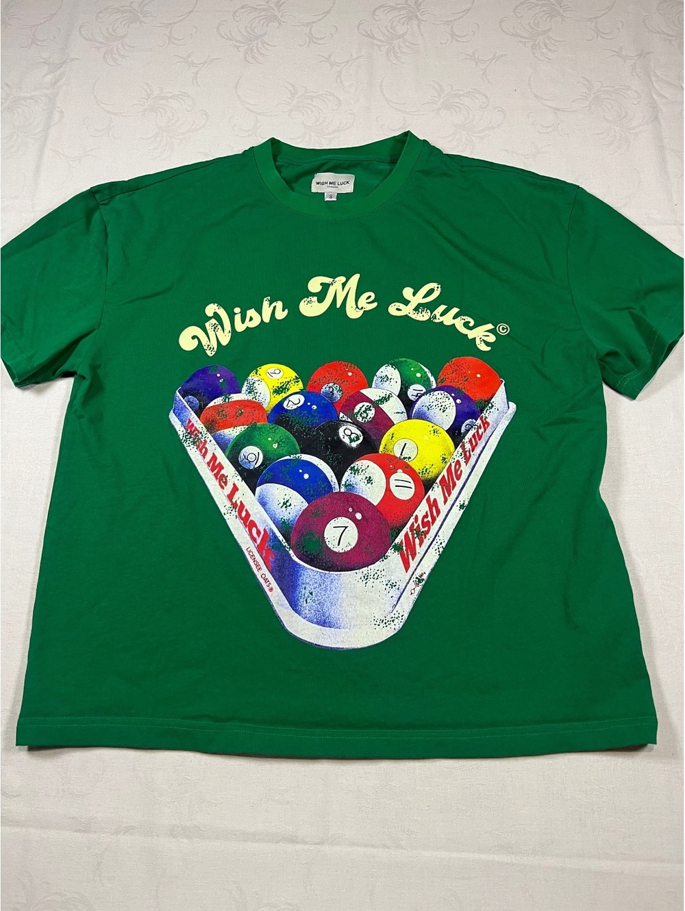 Wish Me Luck Vintage T-Shirt Green Billiards Size Small Oversized
